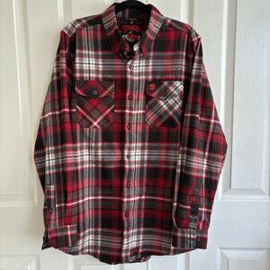 Born Scum "Back Stabber" Flannel Shirt Mens Large Black White Red Plaid